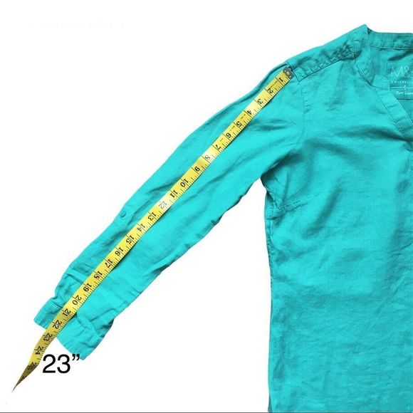 M&S Collection Pure Linen turquoise popover long sleeve tunic dress size medium - Picture 13 of 15